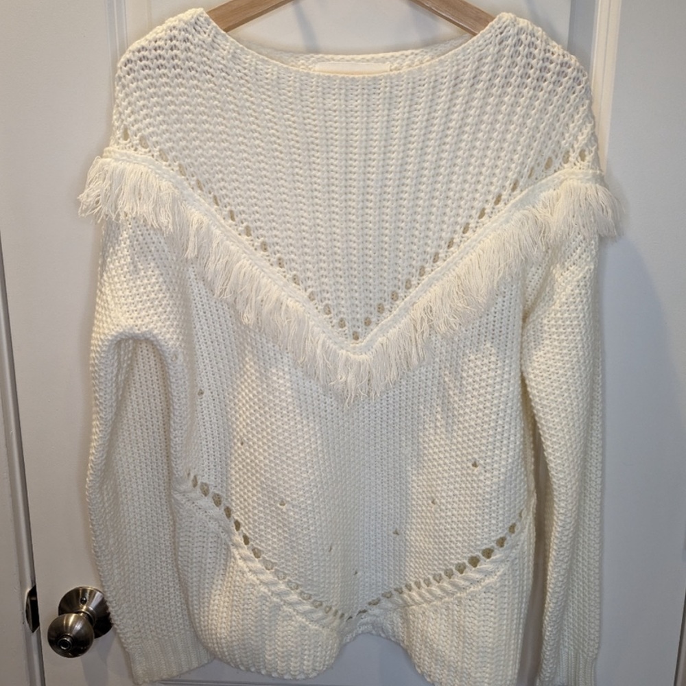 White fringe sweater Ooh La Luxe